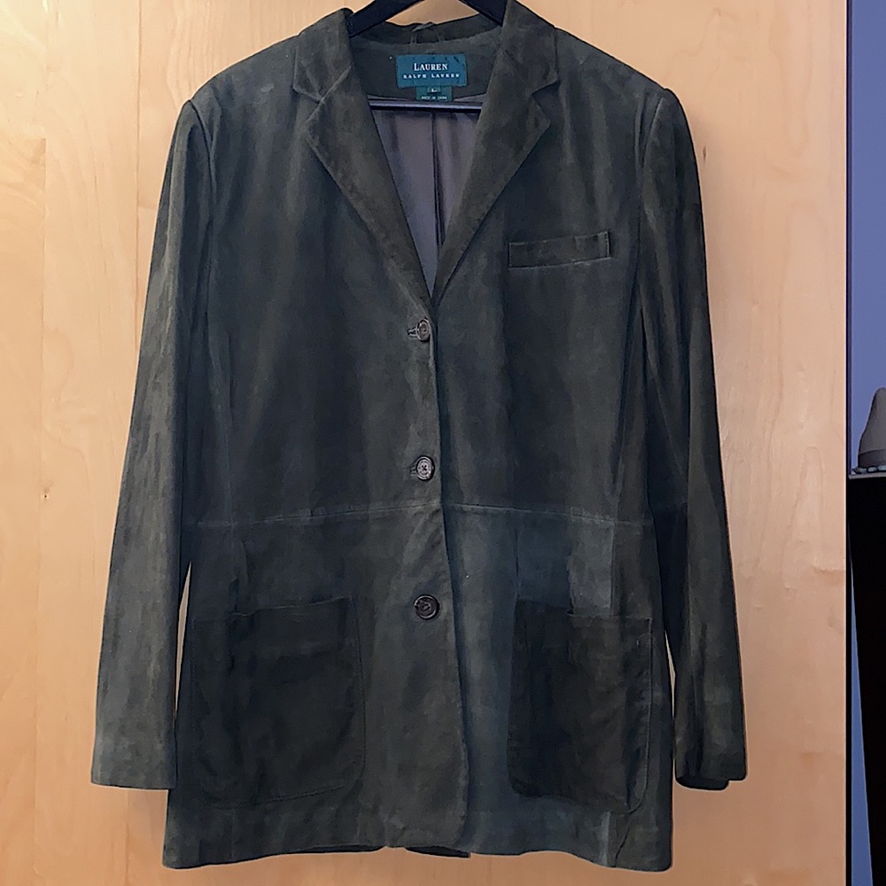 Lauren Ralph Lauren Dark Green Leather Blazer Jacket